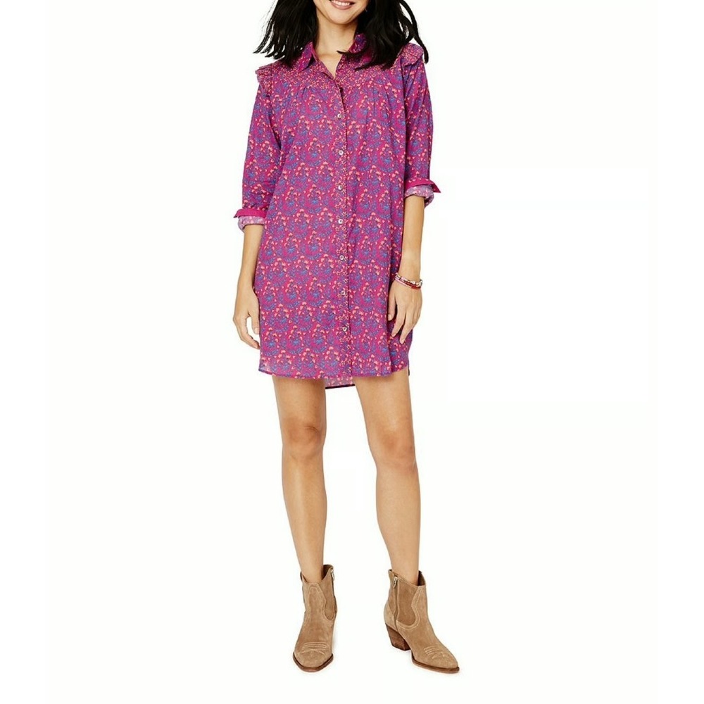 Roller Rabbit Augusta Darya Floral Button Up Shirt Dress Large Lightweight Boho